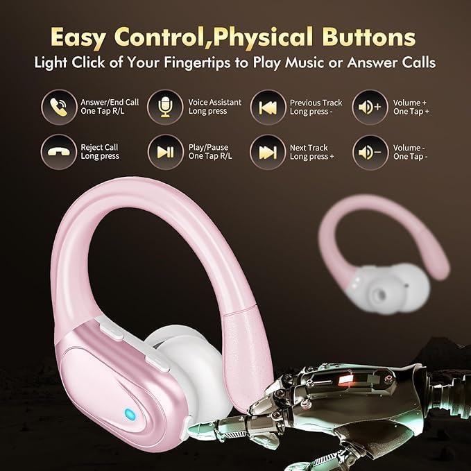 HAOYUYAN Wireless Earbuds, Sports Bluetooth Headphones, 80Hrs Playtime Ear Buds with LED Power Display, Noise Canceling Headset, IPX7 Waterproof Earphones for Workout/Running (Pink) - Image 6
