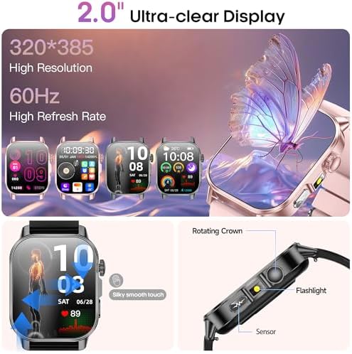 Yowow BIT Smart Watch for Men Women with 2.0" HD Display, Blood Pressure Oxygen Heart Rate Sleep Monitor, 136 Sports Modes, IP68 Waterproof Fitness Tracker with SOS, Flashlight (Black) - Image 7