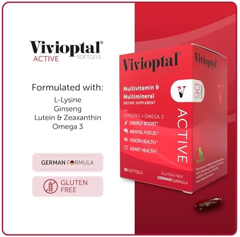 Vivioptal Active, 90 Softgels, Ginseng & Omega 3, Multivitamin & Multimineral, Gluten Free, German Formula - Image 5