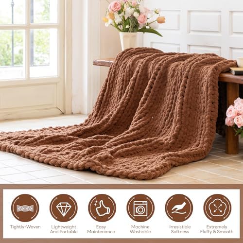 Chunky Knit Throw Blanket for Couch，40x50 Inches Reddish Brown - Image 2