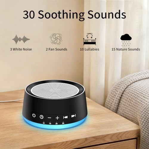 White Noise Machine Night Light Sound Machine with 30 Soothing Sounds 12 Colors Light Sleep Machine for Baby Kids Adults Brown Pink Nosie Machine with 32 Volume Levels for Office Home Travel - Image 2
