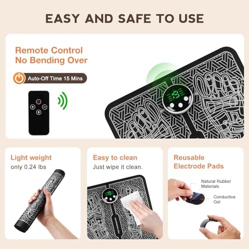TENS&EMS, Transcutaneous Electrical Nerve Stimulator for Pain Relief, EMS Foot Massager Mat for Muscle Relaxation, Back & Leg Foot Massage with LCD Display Screen - Image 6