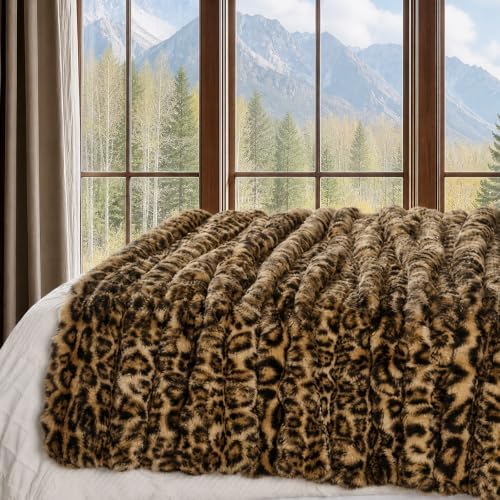 Lotus Karen Faux Fur Throw Blanket Leopard Brown, Fluffy Fuzzy Plush Rabbit Bubble Twin Blanket for Couch, Luxury Decorative Gifts for Sofa Bedroom Living Room. - Image 3