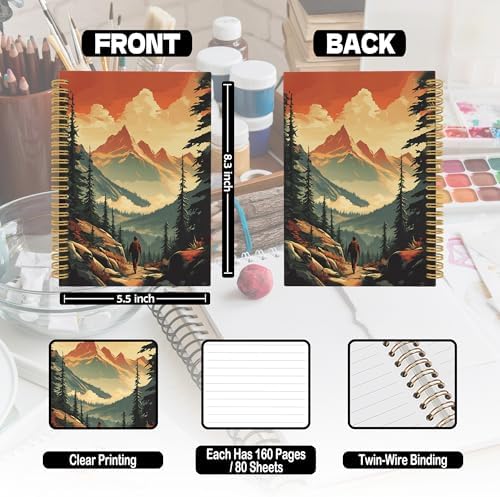 Vintage Mountain Hiking Spiral Notebook, Nature Hiker Journaling Notebooks for Men Women, Forest Scenery Hardcover Journals for Office 160 Pages 5.5 x 8.3 Inch, Hiking Gifts for Women Men - Image 7