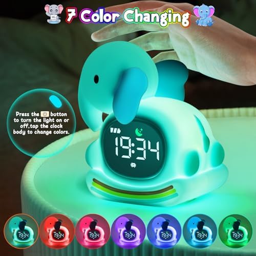 Elephant Alarm Clock with Night Light for Kids,Toddler Sleep Training Clock Ok to Wake Clocks for Girls and Boys, Kids Clocks for Bedrooms,Kids Alarm Clock,Rechargeable,RGB,Gift Ideas for Kids Child - Image 5