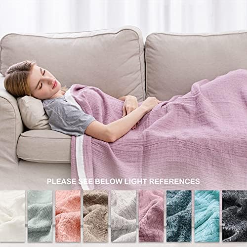 SE SOFTEXLY Muslin Throw Blanket, 4-Layer Dyed Yarn, 90”x102”, Purple - Image 5