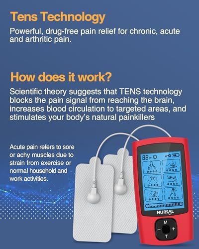 NURSAL 24 Modes TENS Unit Muscle Stimulator, Rechargeable Electronic Pulse Massager with 8 Pads for Back and Shoulder Pain Relief and Muscle Strength (Red) - Image 2