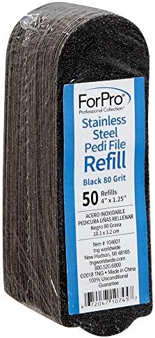ForPro Professional Collection Stainless Steel Pedi File Refill, 80 Grit, Black, EZ-Strip Peel Pedicure Refill Pads, 1.25” W x 4” L, 50-Count by ForProProfessionalCollection