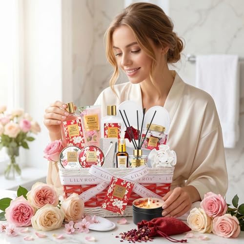 17Pcs Spa Gifts Bath Skin Care Set Relaxing Rose Spa Gift Baskets for Women - Image 6
