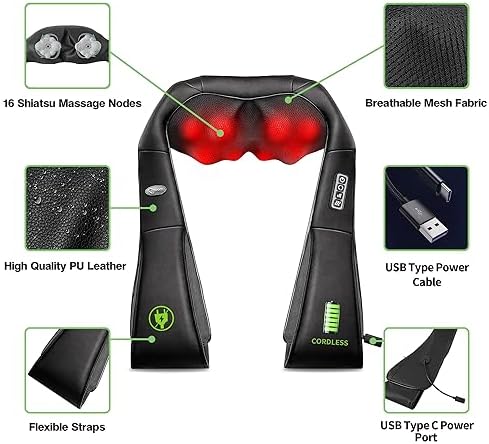 cotsoco Cordless Shiatsu Neck and Shoulder Massager with Heat,Portable Massagers for Neck and Back,3D Deep Tissue Kneading Back Massager for Muscle Pain Relief,Perfect Gifts for Men and Woman - Image 4