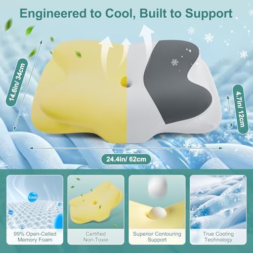 DONAMA Cervical Pillow for Sleeping, Contour Memory Foam Pillow for Neck and Shoulder Support, Ergonomic Neck Pillow for Side Back Stomach Sleepers, Bed Pillows with Cooling Pillowcase - Image 2