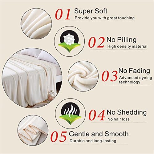 Richave 350GSM Fleece Blankets Queen Size for The Bed Warm Sofa Blanket 90" x 90"(Ivory Queen) - Image 2