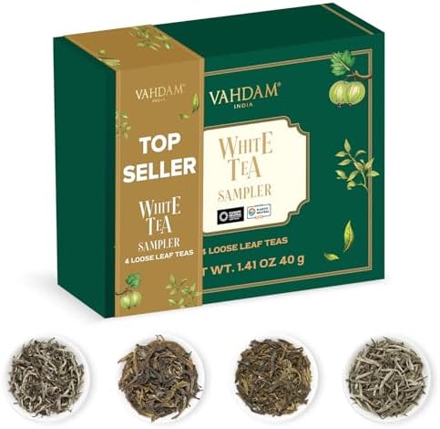 VAHDAM, Assorted White Tea Sampler Gift Set, Gluten Free, Non GMO - 4 Unblended White Loose Leaf Tea Sampler | Tea Variety Pack | Tea Gift Set, Gifts for Women & Men by Unknown