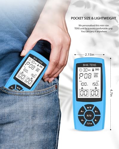 Rechargeable TENS Unit Machine for Pain Relief Therapy, Electronic EMS Muscle Stimulator for Shoulder Pain Relief, TENS&EMS Stimulator for Back Pain, Shoulder Neck Pain Relief, Sciatica Pain, Blue - Image 5