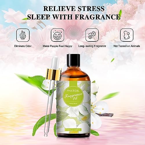 PHATOIL 3.38FL.OZ White Musk Fragrance Oils for Aromatherapy, Essential Oils for Diffusers for Home, Perfect for Diffuser, DIY Candle and Soap Making, DIY Scented Products - 100ml - Image 4