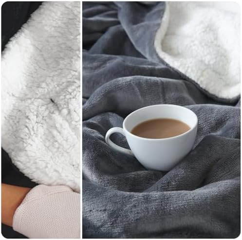 NANPIPER Sherpa Blanket Twin Size for Couch, Warm and Lightweight Throw, Soft Fuzzy Plush Fleece for Winter, Castlerock Grey 60x80 Inches - Image 5