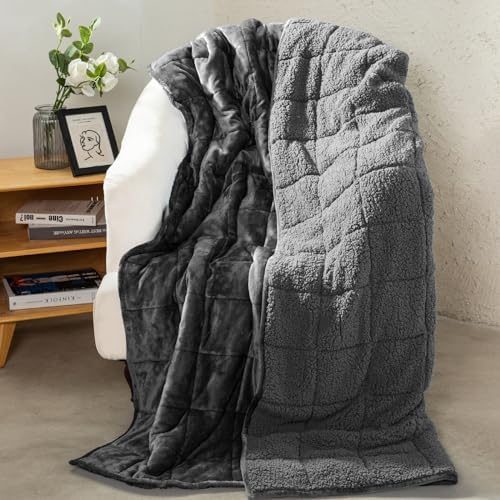 Aemicion Queen Size Weighted Blanket 15lbs,Plush Fleece Sherpa Heavy Blanket, Breathable Soft Weighted Blanket as Gifts for Women Man-Dark Grey by Aemicion