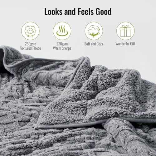 Uttermara Weighted Blanket for Adults Queen Size 20lbs 60x80 inches, Dual Sided Soft Jacquard Sherpa Weighted Blankets, Thick Heavy Blanket for Sleeping and Calming, Grey - Image 2