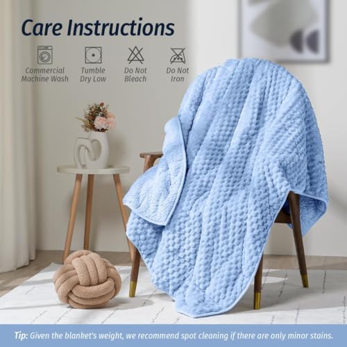 Fleece Weighted Blanket for Adults 48" x 72" 15lbs Fuzzy Blankets, Blue - Image 6