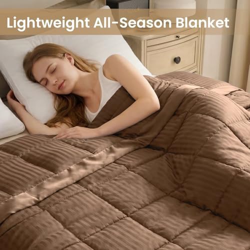 downluxe Queen Size Blanket with Satin Trim, Lightweight Down Alternative Blankets Queen Size for All Season, Machine Washable (Brown, 90x90 Inch) - Image 5