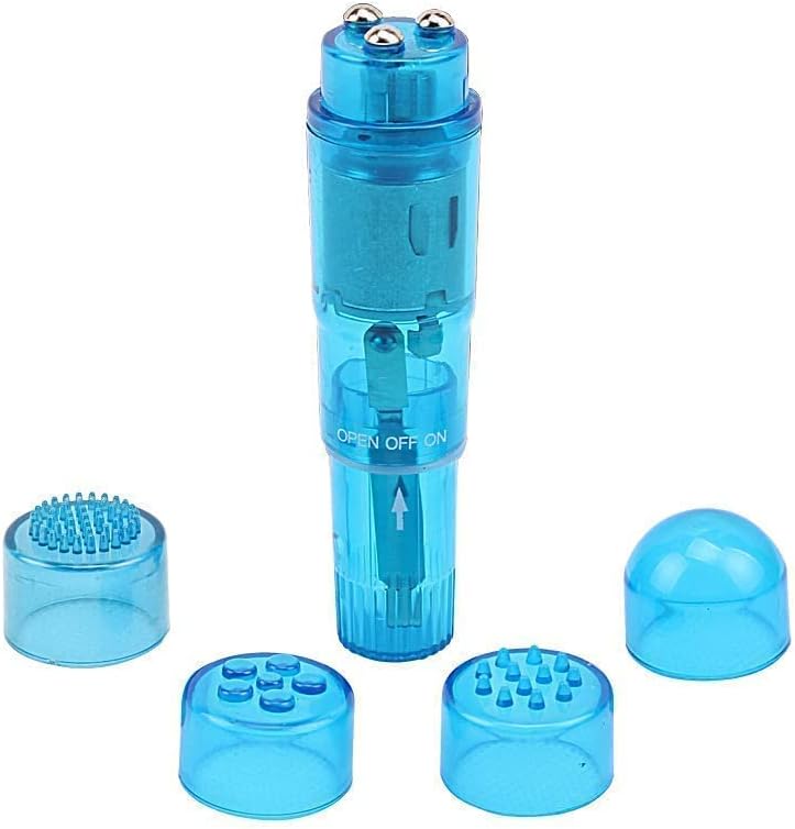 Small Mini Vibrating Massager Handheld Portable Tool for Women with 4 Heads Pocket Pen for Face Neck Head Back and Shoulder Pink Purple and Blue - Image 3