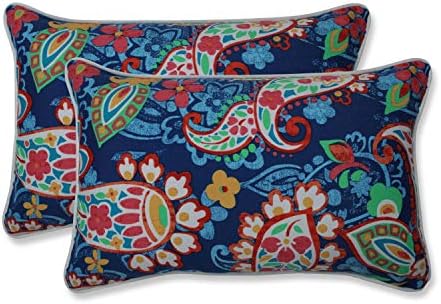 Pillow Perfect Paisley Indoor/Outdoor Accent Throw Pillow, Plush Fill, Weather, and Fade Resistant, Lumbar - 11.5" x 18.5" , Blue/Green Party, 2 Count by PillowPerfect