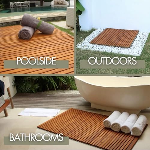 Nordic Teak 100% Solid Teak Wood String Mat - Indoor and Outdoor Use - Non-Slip Wooden Platform for Sauna, Pool, Hot Tub Flooring Decor and Protector (Natural Finish, 23.62" x 15.75") - Image 4