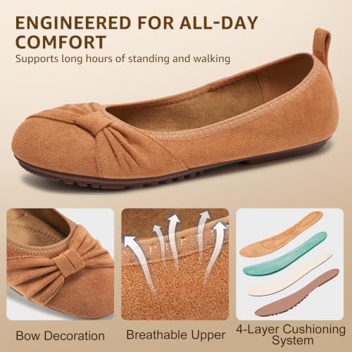 Ecetana Comfortable Ballet Flats for Women: Lightweight Cushioned Foldable Slip-On Work Shoes with Memory Foam - All Day Walking Comfort - Dressy Flats for Office Business - Image 4