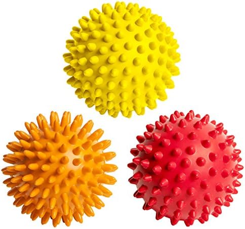 Spiky Massage Balls for Feet, Back, Hands, Muscles - Firm, Medium and Soft Spiked Massager Rollers for Plantar Fasciitis, Exercise, Neuro-Balance, Physical Therapy, 3-inch by OCTOROX