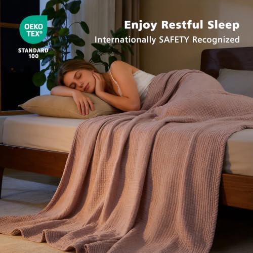 EMME Cotton Muslin Twin XL Blanket Breathable Gauze Soft Lightweight Blankets Adults Gifts for Women (Heather Dusty Pink, 66"x90") - Image 5
