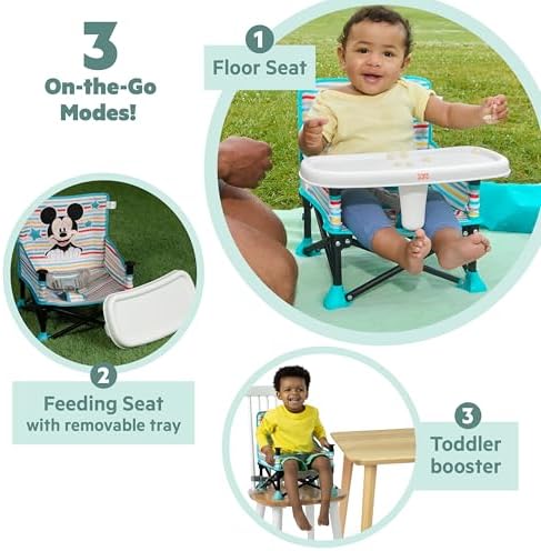 Bright Starts Disney Mickey Mouse Pop 'N Sit Portable Booster, Indoor/Outdoor Use, Floor Seat with Feeding Tray, Blue, 6 Mos - 3 Yrs - Image 4