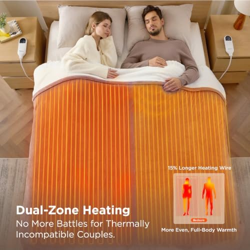 Bedsure Heated Blanket Queen Size, Dual Control Electric Blanket, Pink - Image 3