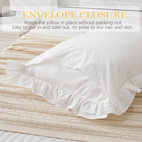 2 Pack Shabby Off White Ruffle Pillow Shams Standard Size, 20x26 Inches - Image 4