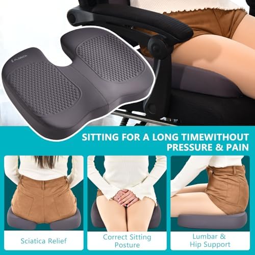 FLORICH Car Seat Cushion and Back Support for Office Chair Memory Foam Chair Cushions Pressure Relief Seat Pads with Gel Massage Point Lumbar Support (Light Grey) - Image 5