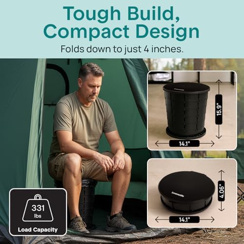 SereneLife Foldable Toilet Seat for Camping, Adjustable Height Portable Travel Potty with Lid, Carry Bag, Non-Slip Base, 331 lbs Capacity + 3-Pack Flushable Wipes, for Car, Hiking, Outdoor Use, Black - Image 4