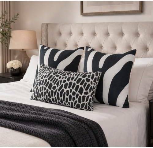 2PCS Pack Decorative Pillowcase Zebra Animal Stripe Dark Gray Black and White Embroidered Decorative Throw Pillow Cover 17x17 inch Grey Black Modern Pattern Animal Stripes Chic Zebra Pillow - Image 4
