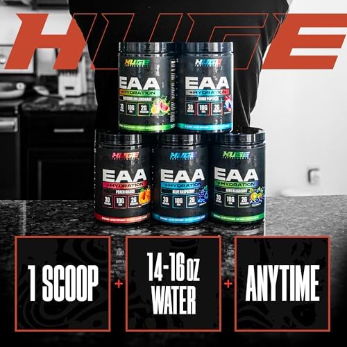 Huge EAA + Hydration, Essential Amino Acids Powder, EAAs & BCAAs, Intra & Post Workout Recovery Powder, Muscle Growth, Recovery & Performance, 10g EAAs & Electrolytes, Peach Mango, 30 Servings - Image 3