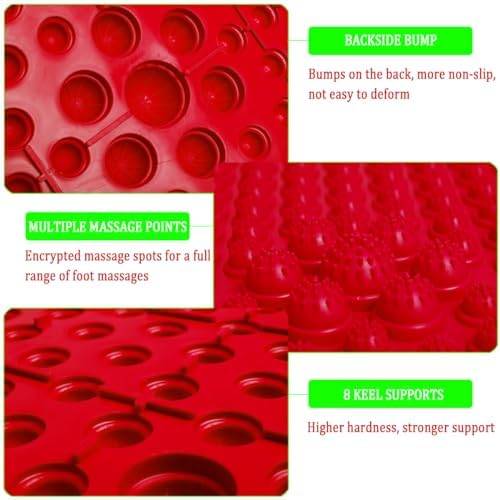 2-in-1 Foot Massage Mat & Reflexology Pad - Acupressure Mat with Toe Plates, Anti-Slip, Suitable for Bathroom, Yoga, Outdoor Games & More (Red) - Image 3