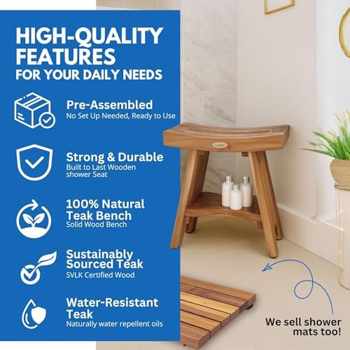 EcoDecors Harmony Gold 18" Teak Shower Bench, Fully Assembled - Image 4