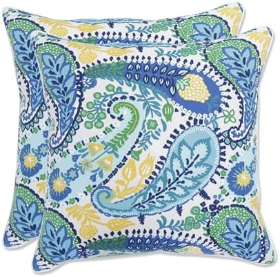 Pillow Perfect Paisley Indoor/Outdoor Accent Throw Pillow, Plush Fill, Weather, and Fade Resistant, Large Throw - 18.5" x 18.5", Blue/Green Amalia, 2 Count by PillowPerfect