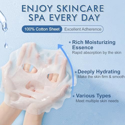 24 Pack Sheet Face Masks Skincare for Women, Hydrating Collagen Face Masks - Image 3