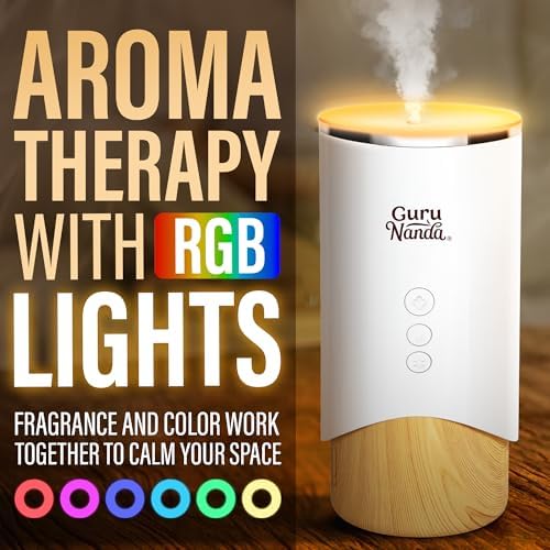 GuruNanda Calm Aura Essential Oil Diffuser, Sleek Modern Corded Electric Aromatherapy Diffuser with Turbo & Mist Modes, Auto Shut-Off Safety, Covers 250 Sq Ft, White, 100 ml - Image 4