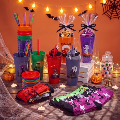 12 Set Halloween Party Gift Cup and Socks, Halloween Party Favor Bundle with Cups, Pairs Novelty Socks, Gift Bags and Ribbon for Trick or Treat Classroom Prize Supplies - Image 4