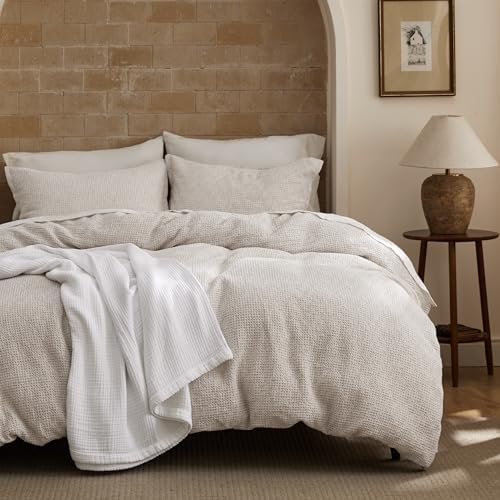 Bedsure PureWoven Space-Dyed Cotton Waffle Duvet Cover Set, King, Linen by Unknown