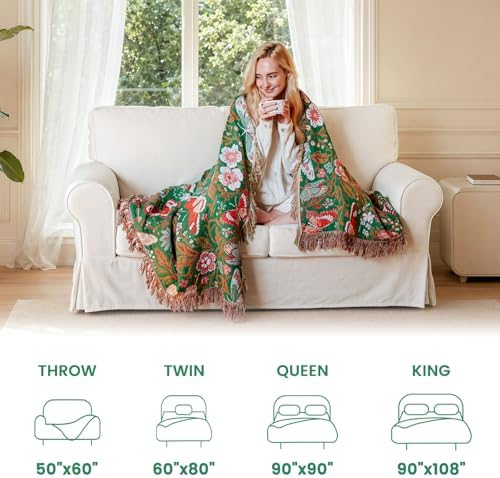 MSGKV Boho Throw Blanket 50"x60" Summer Cotton Butterfly Floral Blanket - Image 5