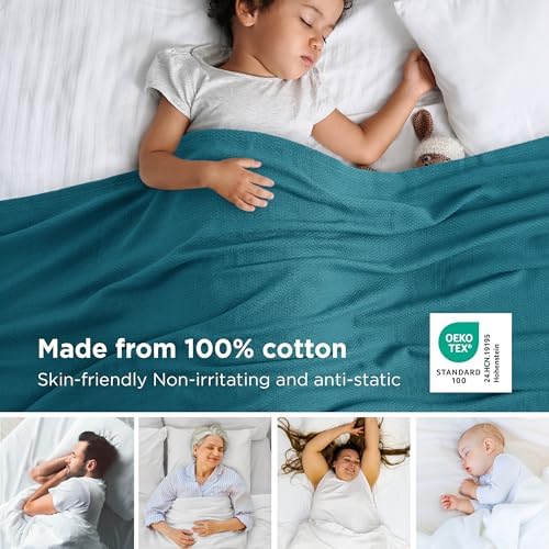 Bedsure 100% Cotton Blanket, Herringbone Weave, Throw XL, Teal - Image 2