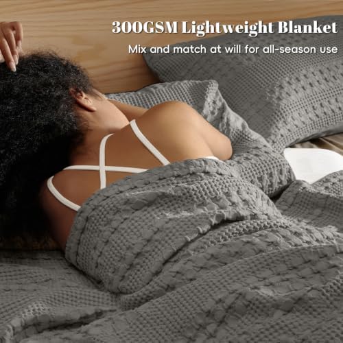 PHF Lightweight 100% Cotton Waffle Blanket for Bed, Twin XL, Dark Grey - Image 2