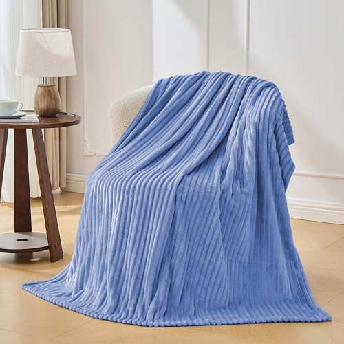 Bnuitland Fleece Throw Blanket for Couch, 300GSM Soft Warm Cozy Fluffy Throw for Adults & Kids, Stripe Pattern, All Season Sofa Bed Blanket for Home Decor, Sky Blue 50"x60" - Image 4