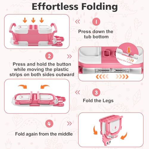 MoreFeel Collapsible Baby Bathtub for Newborn with Thermometer & 1 Hooded Towel & 1 Soft Floating Cushion,Portable Travel Bathtub with Drain Hole, Durable Foldable Baby Tubs for Infants to Toddler - Image 4