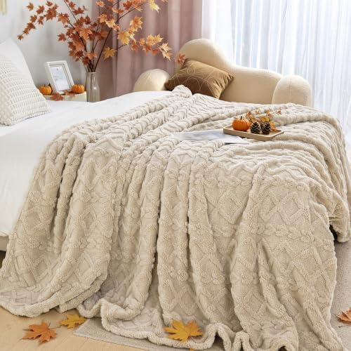 Aganear Fleece Throw Blanket for Couch, Fall Boho Blankets,50"x60" Khaki - Image 2